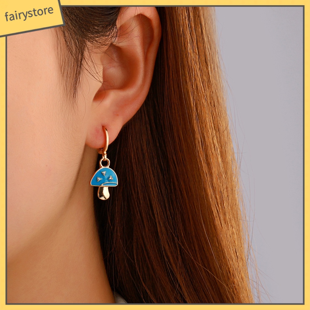 1 Đôi Bông Tai Hợp Kim Hình Nấm Đính Đá Màu Sắc Tươi Sáng