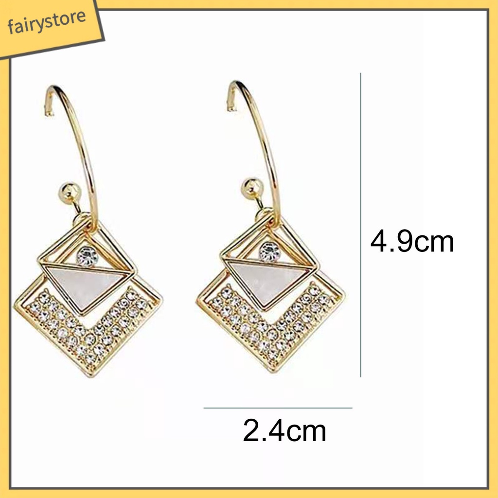 1 Đôi Bông Tai Hình Vuông Đính Đá Trang Nhã