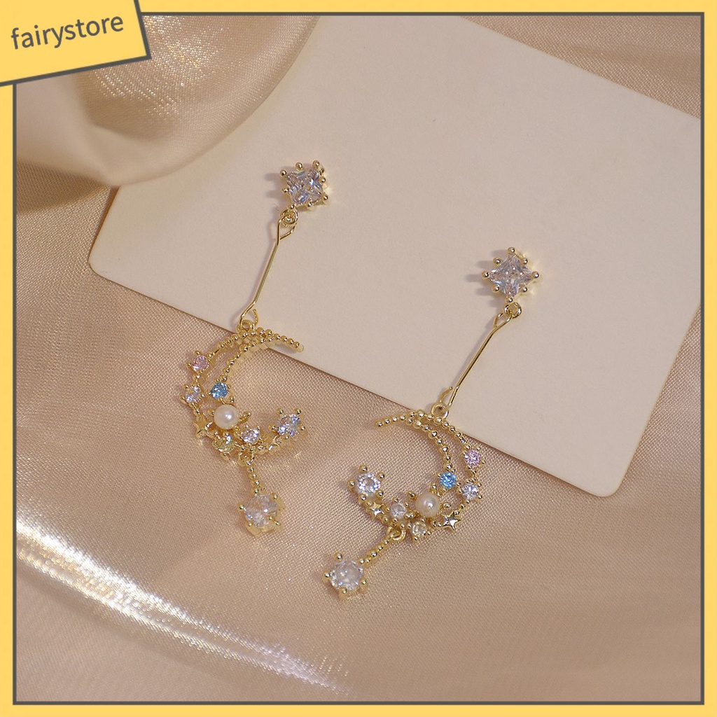 1 Đôi Bông Tai Hình Mặt Trăng Đính Đá Nhiều Màu Thời Trang Dành Cho Nữ