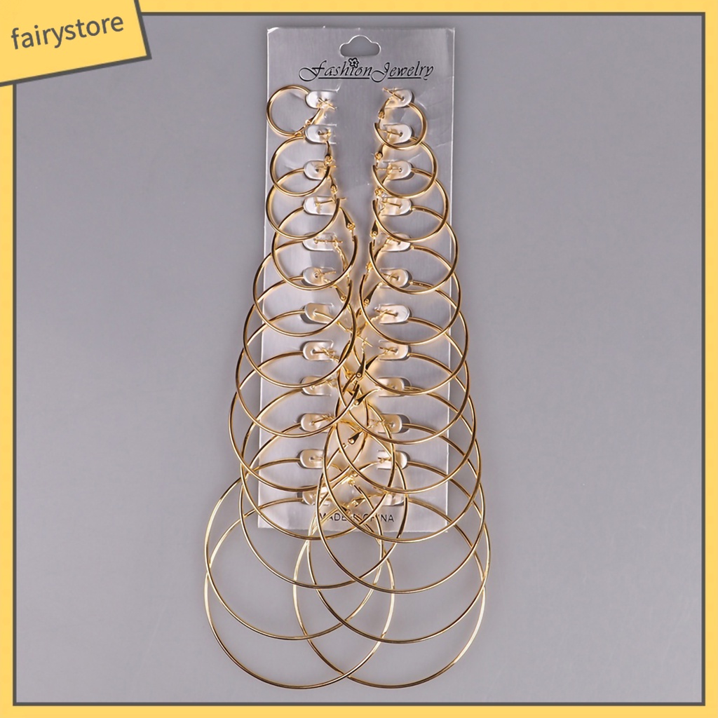 Set 12 Đôi Bông Tai Mạ Bạc 12 Kích Cỡ Thời Trang Nữ