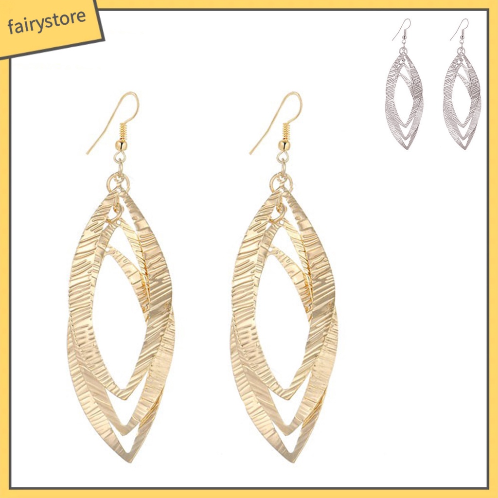 1 Đôi Bông Tai Dáng Dài Hình Chiếc Lá Bằng Hợp Kim Thân Thiện Với Da Chống Mòn Thời Trang Cho Nữ