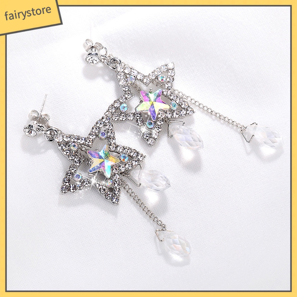 Bông Tai Dáng Dài Đính Đá Zircon Hình Ngôi Sao Phối Tua Rua Thời Trang Cho Nữ