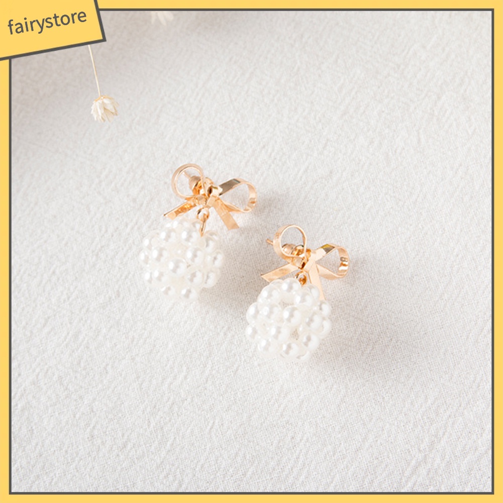 Bông Tai Hình Nơ Đính Ngọc Trai Giả Thời Trang Dành Cho Nữ