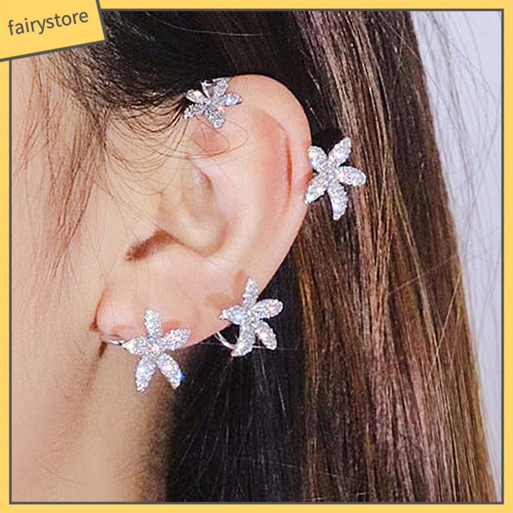 1 Khuyên Kẹp Vành Tai Hình Hoa Đính Đá Lấp Lánh Thời Trang Dự Tiệc
