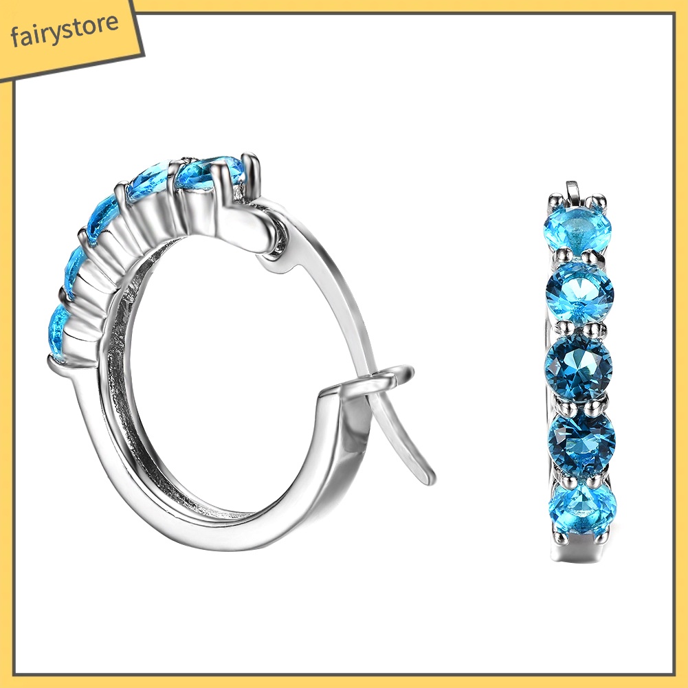 Bông Tai Mạ Bạc Hình Tròn Đính Đá Zircon Thời Trang Dành Cho Nữ