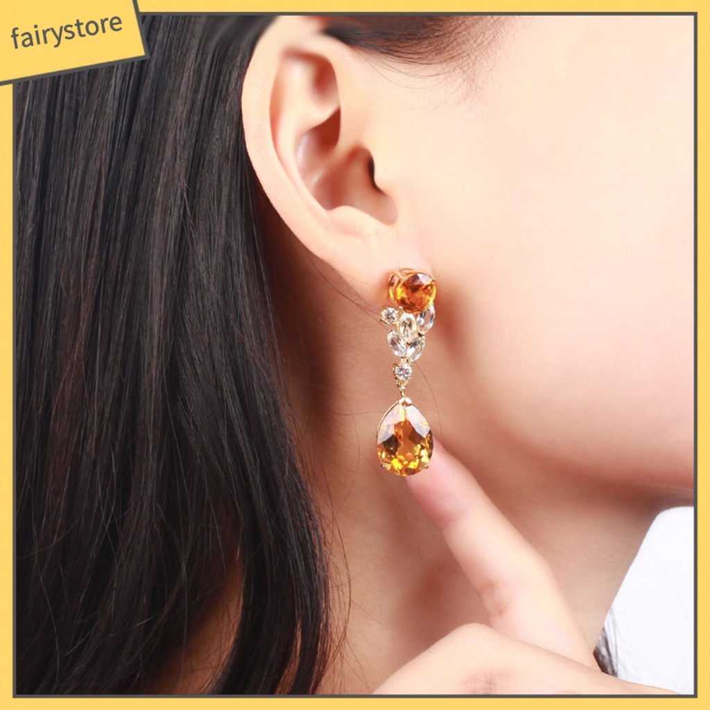 1 Đôi Bông Tai Dáng Dài Hình Giọt Nước Đính Đá Thời Trang