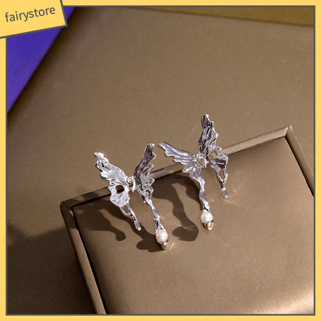 [FRO] 1 Đôi Bông Tai Hình Bướm Nạm Ngọc Trai Giả Bằng Kim Loại Tinh Tế