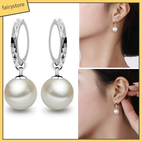 Khuyên Tai Tròn Đính Ngọc Trai Nhân Tạo Thanh Lịch Dành Cho Nữ