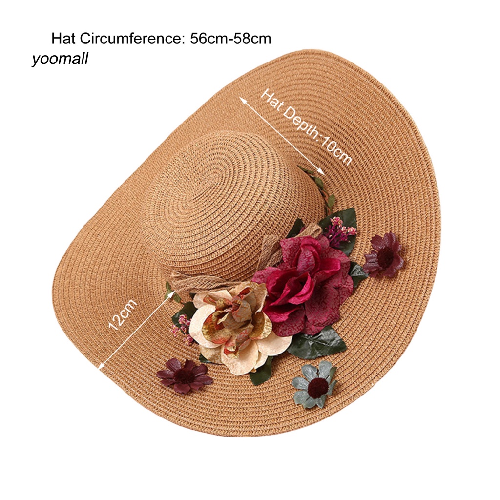 Mũ Rộng Vành Đính Hoa Nhiều Màu Sắc Có Thể Điều Chỉnh Thời Trang