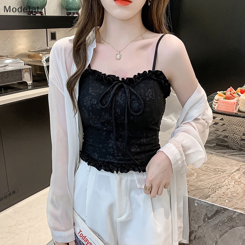 Mfc Áo Hai Dây Mùa Hè Có Đệm Ngực Phối Ren Màu Trơn Gợi Cảm Cho Nữ WTD