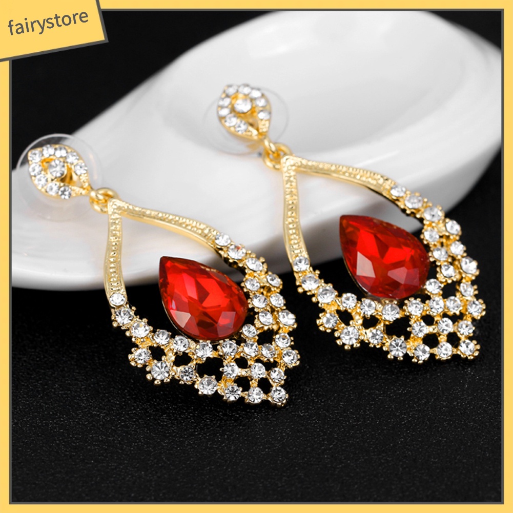 Bông Tai Hình Giọt Nước Đính Đá Trang Nhã Dành Cho Nữ