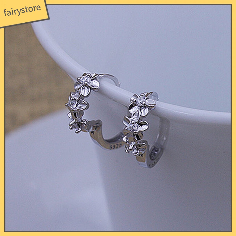 Bông Tai Mạ Bạc 925 Hình Hoa Đính Đá Ngọt Ngào Hoops