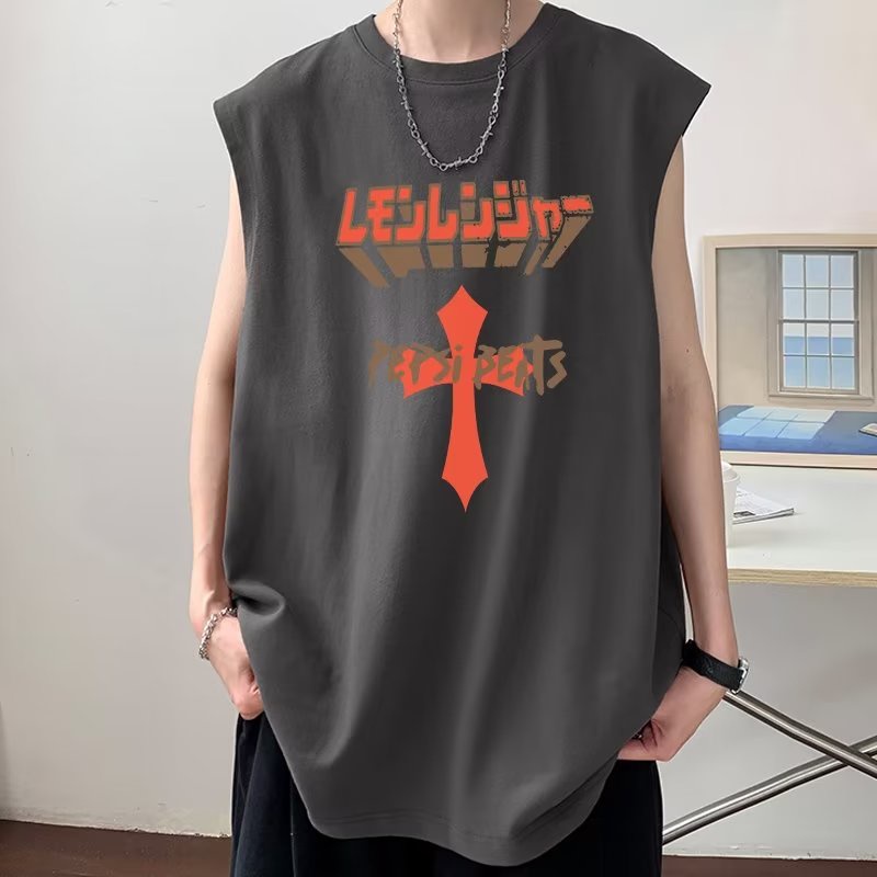 Áo Thun Ba Lỗ Cổ Tròn Cỡ Lớn In Chữ Thập Thời Trang Mùa Hè Cho Nam M-5XL