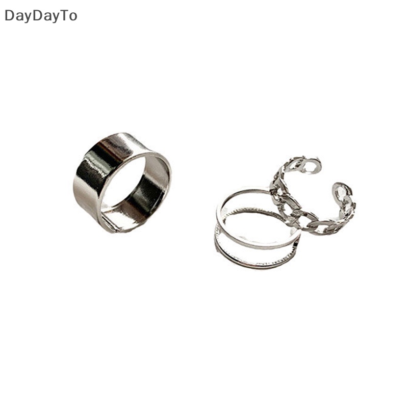 Bộ 3 Nhẫn Màu Bạc Có Thể Điều Chỉnh Phong Cách Hip Hop Thời Trang Cho Nam Và Nữ