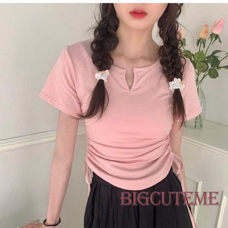 Áo Thun Tay Ngắn Cổ Chữ V Màu Sắc Đơn Giản Dành Cho Nữ