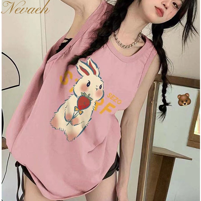 Áo Thun Sát Nách Dáng Rộng Màu Hồng Dễ Thương Cho Bạn Gái