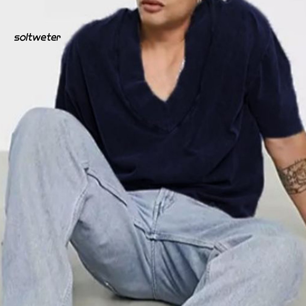 Áo Thun Cổ Chữ V Dáng Rộng Màu Sắc Tinh Khiết Phong Cách Vintage Thời Trang Mùa Hè Cho Nam