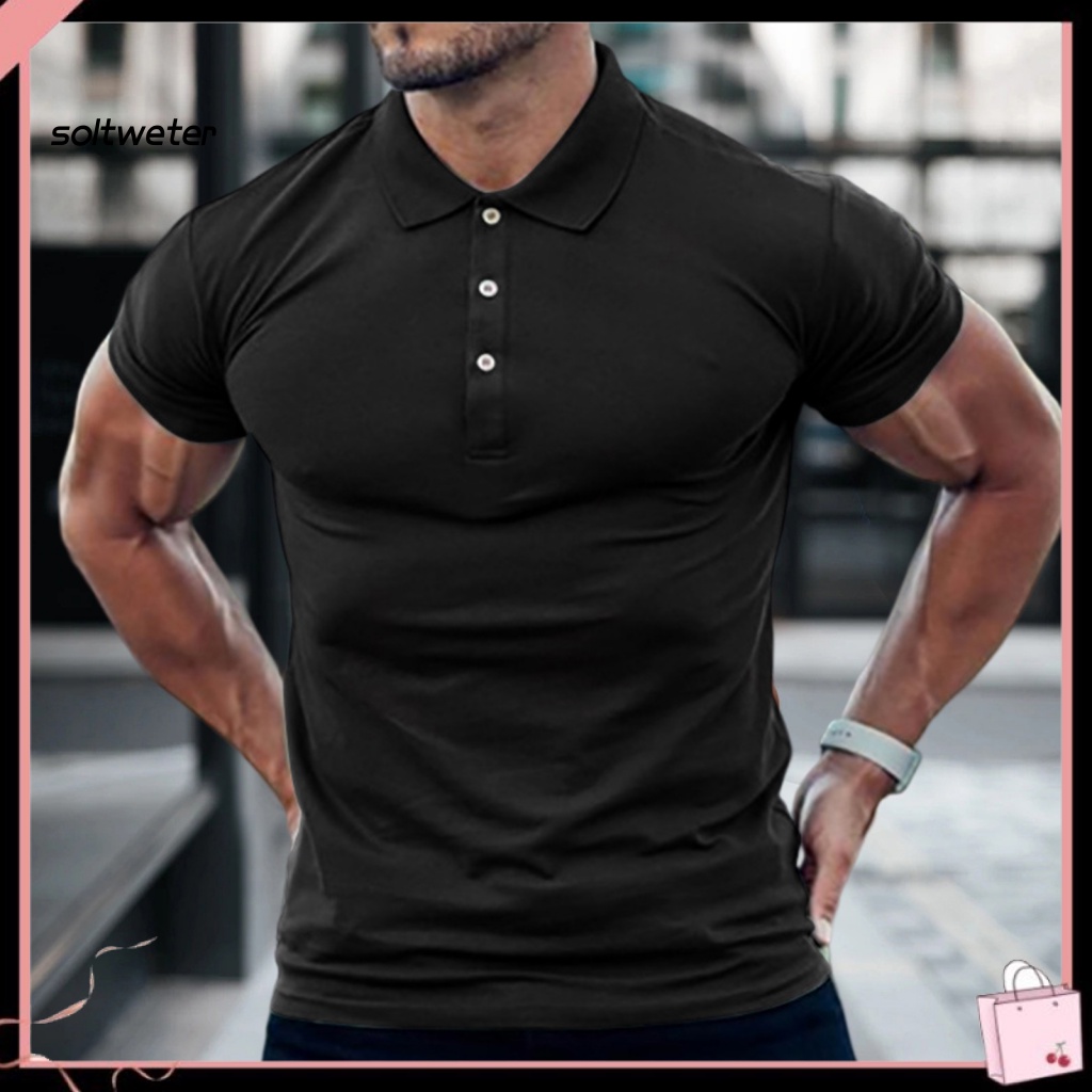 Áo Sơ Mi Tay Ngắn Cổ Bẻ Màu Trơn Mềm Mại Thoáng Khí Thời Trang Mùa Hè Cho Nam