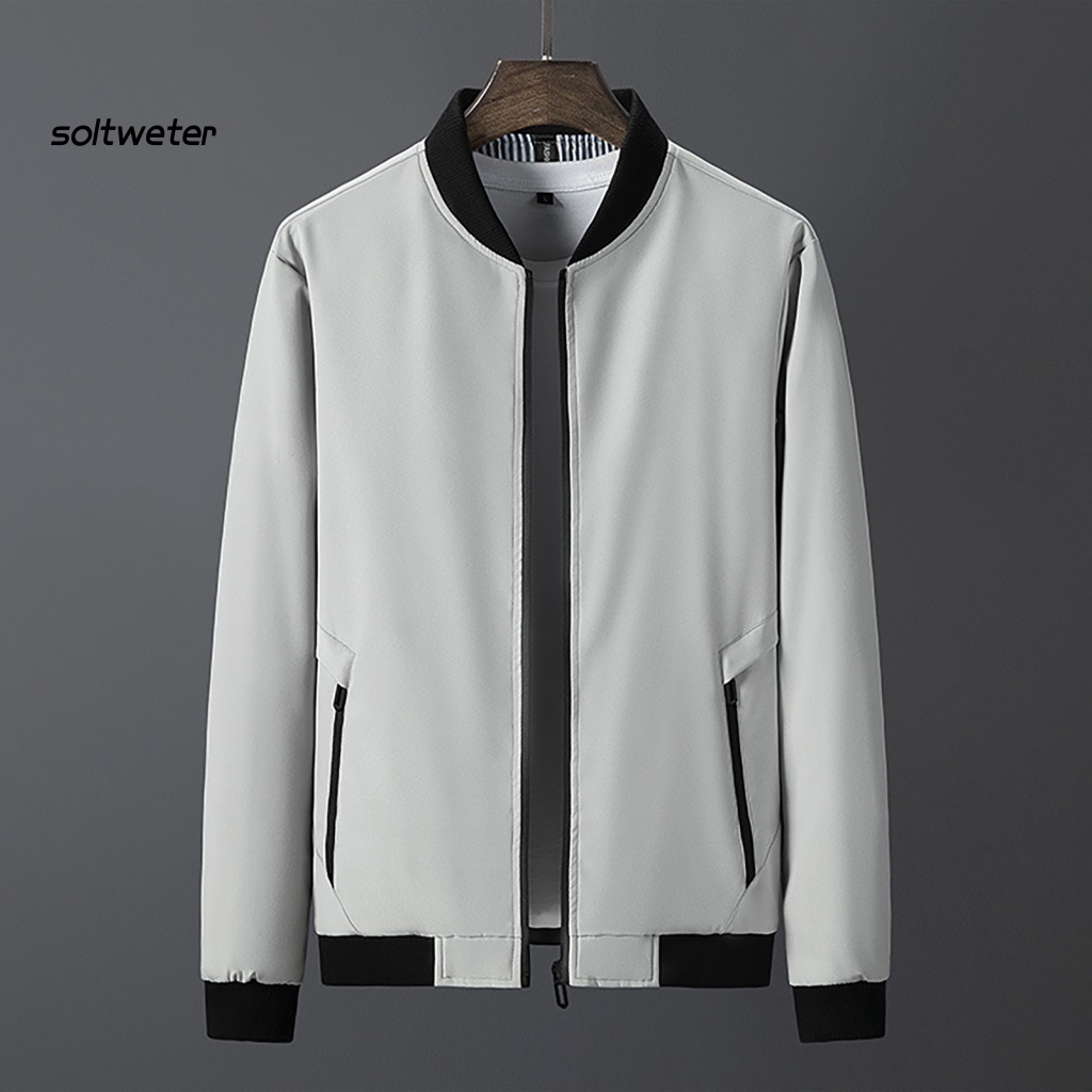 Áo Khoác Cổ Đứng Màu Trơn Dáng Rộng Có Túi Và Khóa Kéo Thời Trang Xuân Thu Cho Nam