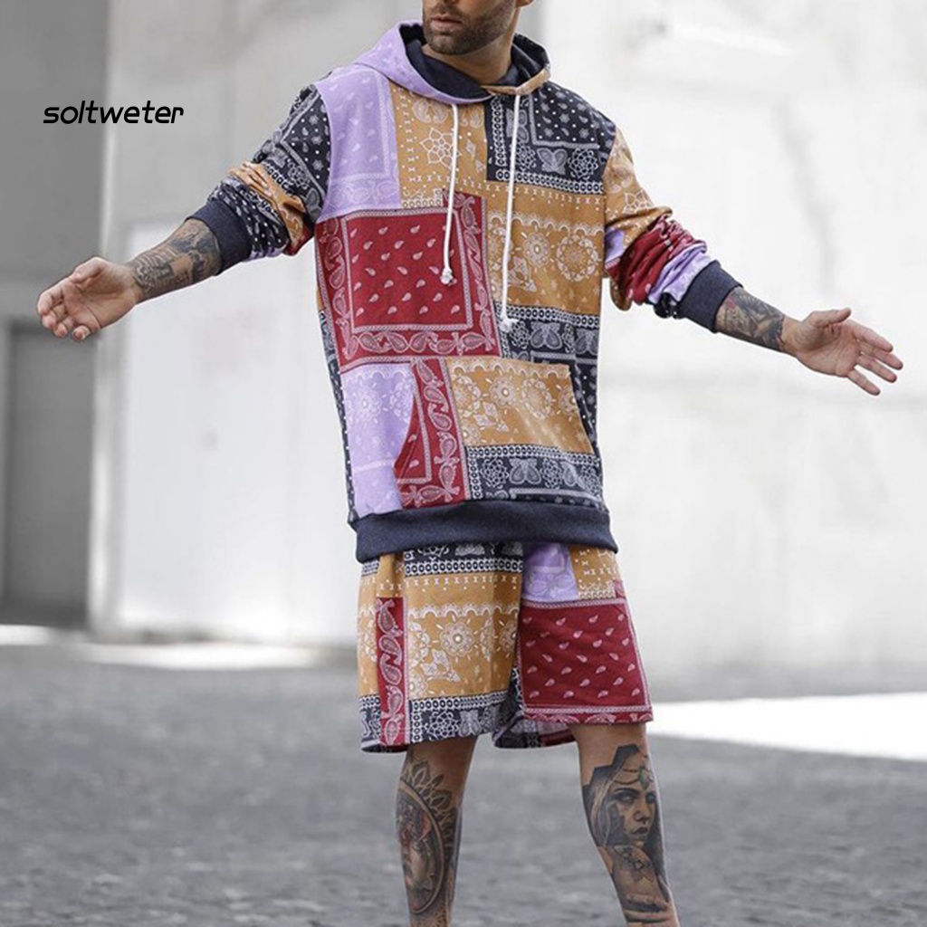 Bộ Áo Hoodie Tay Dài In Họa Tiết Phong Cách Bohemian Kèm Quần Short Lưng Thun Thời Trang Mùa Thu Cho Nữ