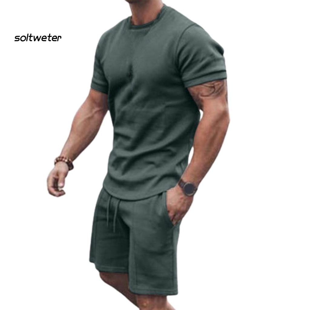 Bộ Trang Phục 2 Mảnh Gồm Áo Thun Tay Ngắn Cổ Tròn Màu Sắc Thời Trang Mùa Hè Cho Nam