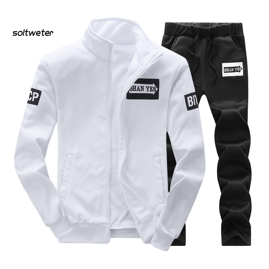 1 Bộ Áo Khoác Nỉ Cổ Đứng Màu Trơn Dây Rút + Quần Thể Thao In Chữ Thời Trang Mùa Thu Năng Động