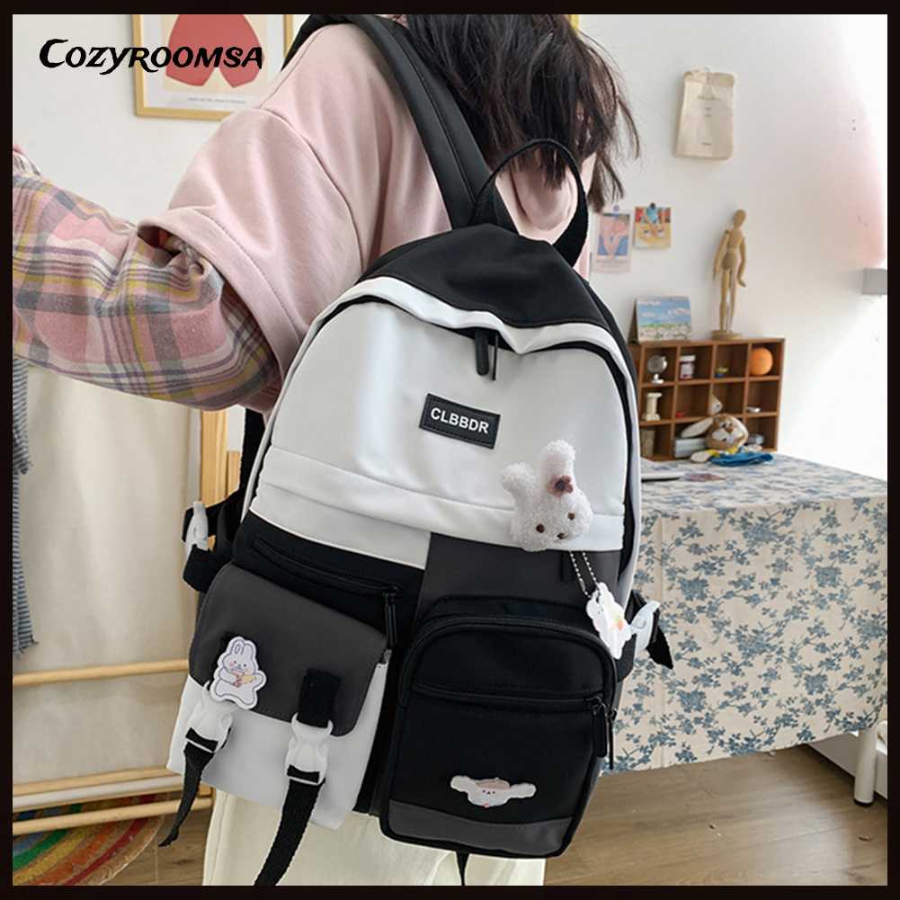 Ba Lô Nylon Dễ Thương Nhiều Túi Có Khóa Kéo Dành Cho Nữ