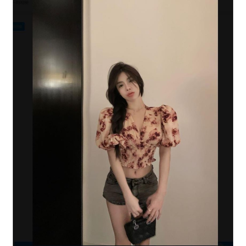 Áo Sơ Mi Chiffon Ngắn Tay Cổ Chữ V Họa Tiết Hoa Thời Trang Mùa Hè Cho Nữ