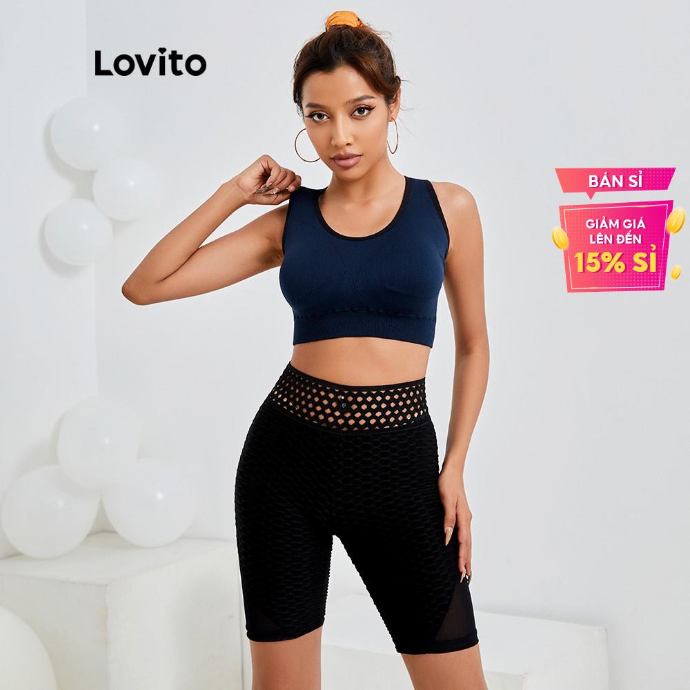 Áo ngực thể thao Lovito màu trơn ôm dáng độ co giãn cao thiết kế hở lưng chéo dây L13X091 (Màu xanh biển)