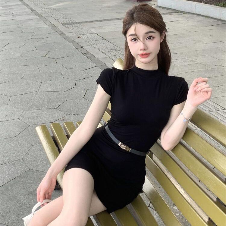 Váy Liền Mùa Hè Váy Bó Sát Màu Đen Dễ Phối Gợi Cảm