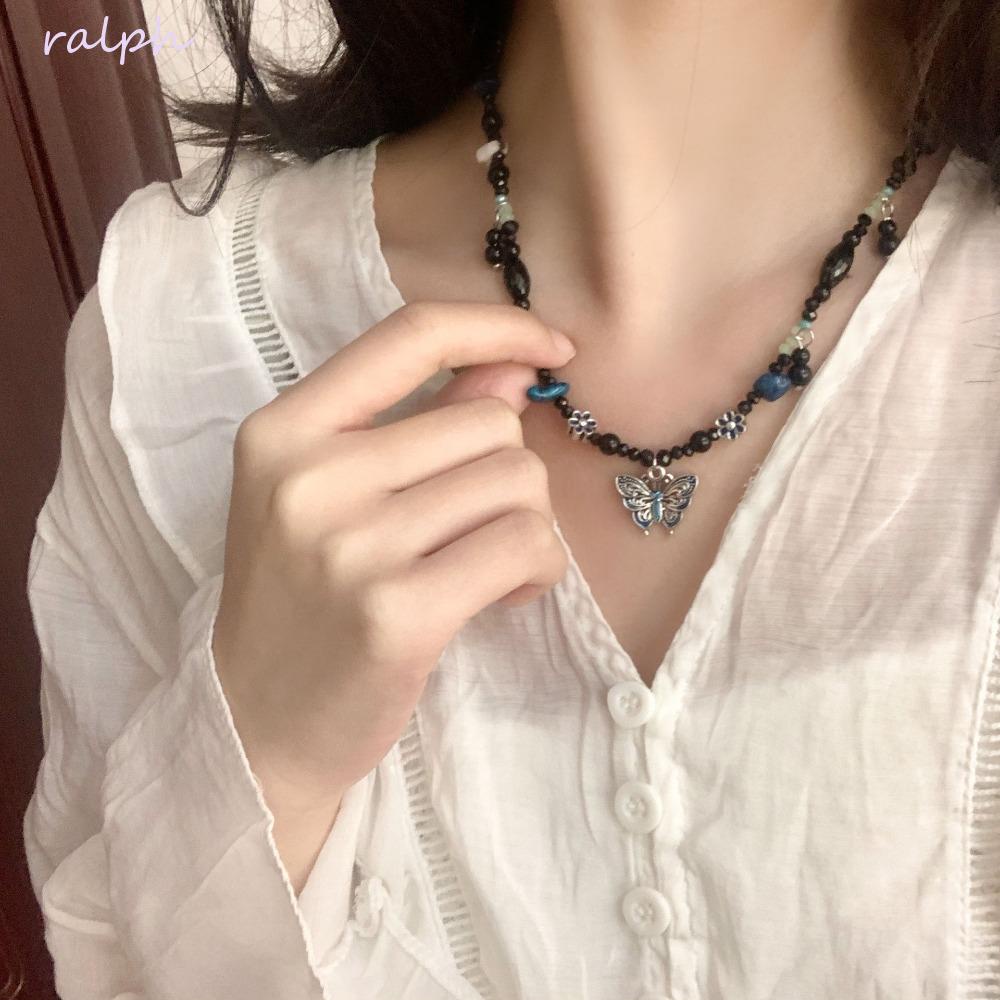 Vòng cổ Chuỗi Hạt Mặt Hình Bướm Phong Cách Đường Phố Cổ Điển Thời Trang Cho Nữ
