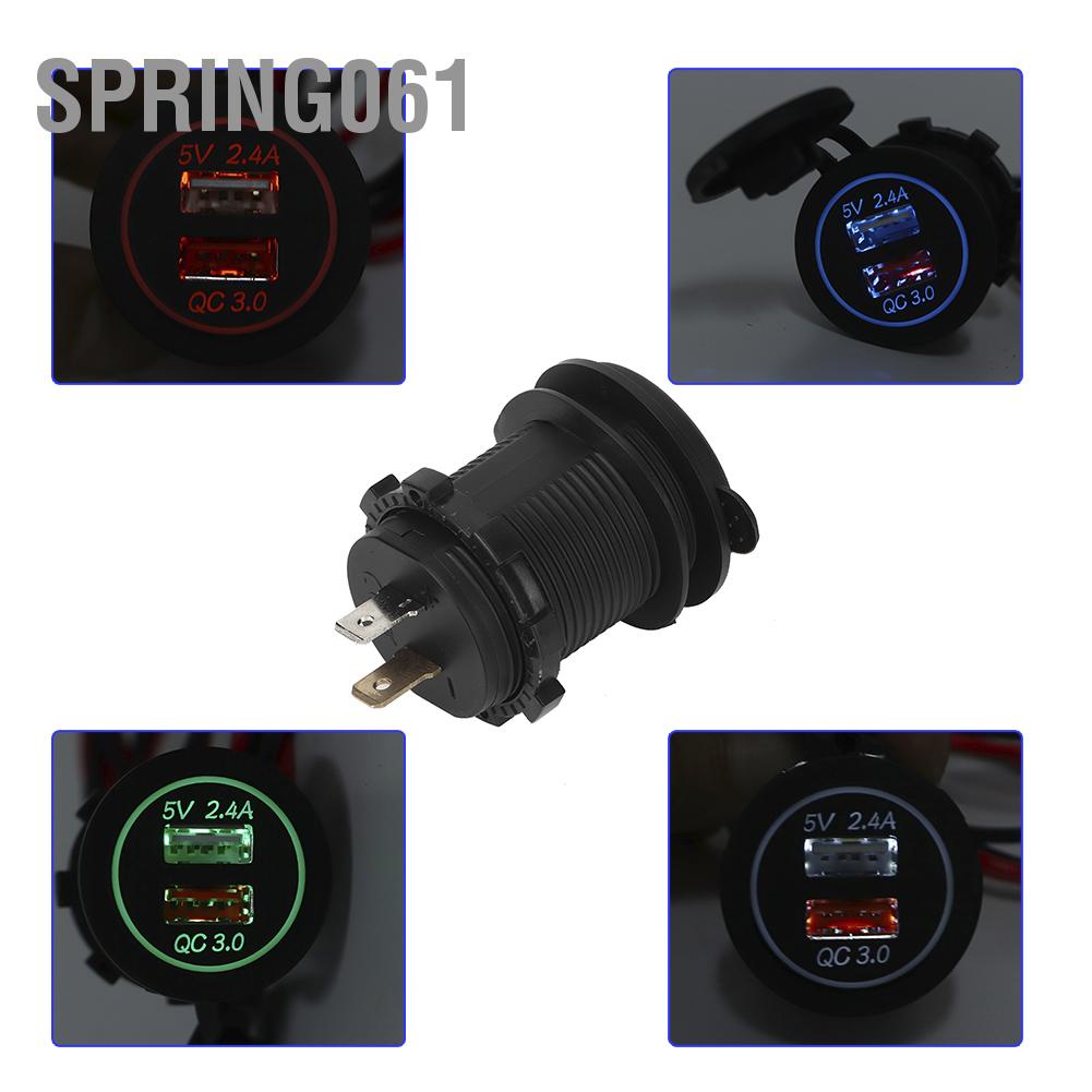 Spring061 Bộ sạc điện thoại di động trên xe hơi USB kép chống nước Sạc nhanh an toàn cho QC 3.0