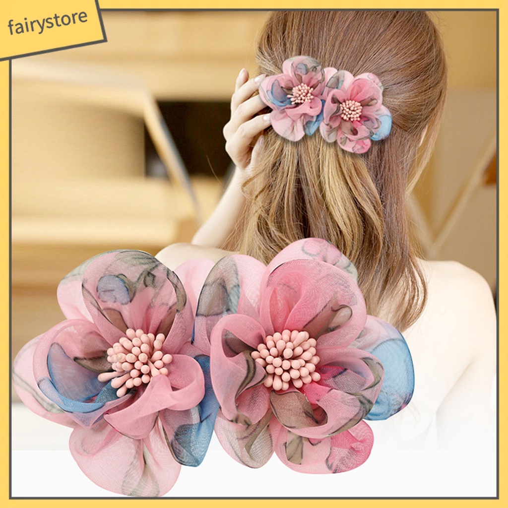 Kẹp Tóc Hình Hoa Sợi Lưới Chống Trượt Sang Trọng Cho Nữ