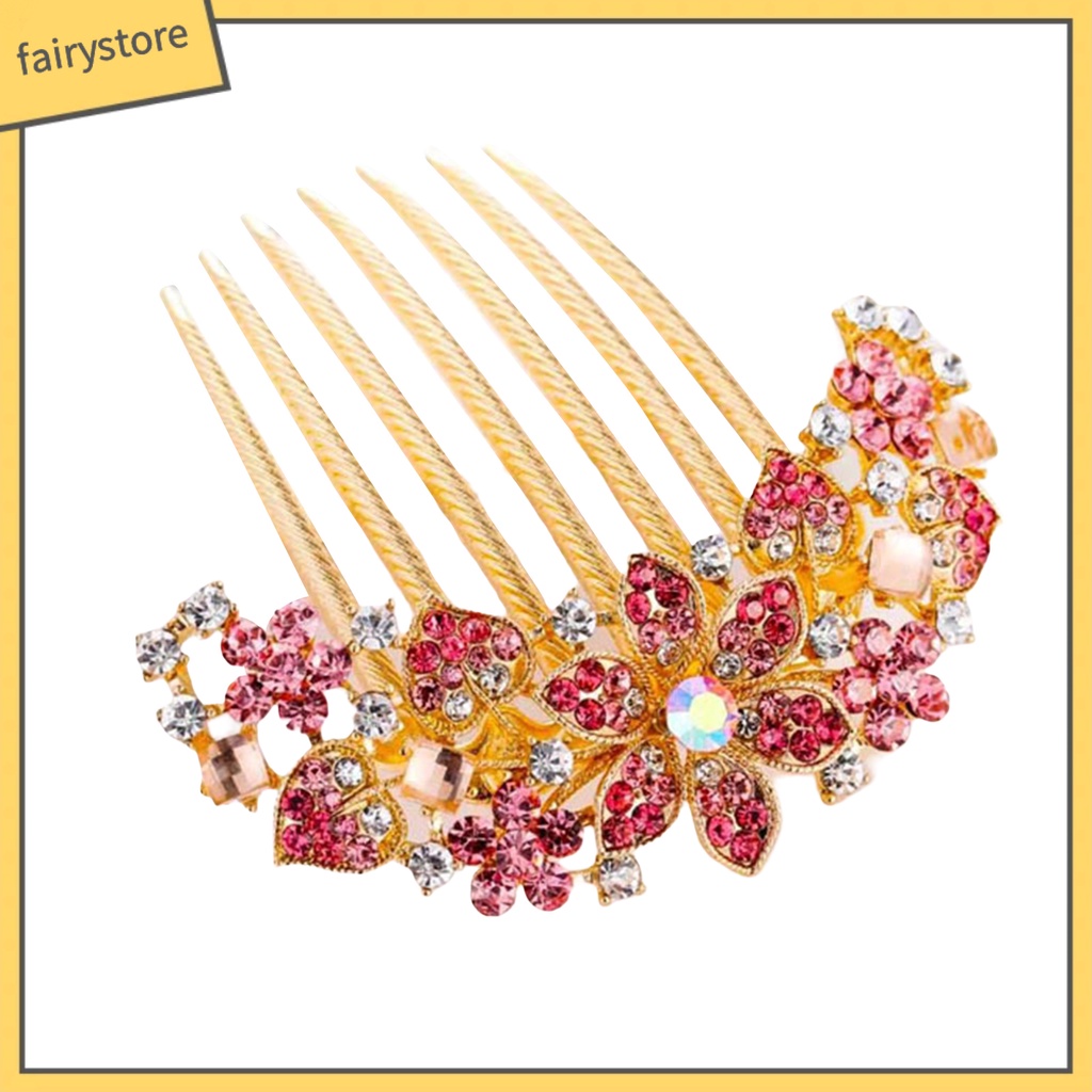 Lược Cài Tóc 7 Răng Đính Đá Nhiều Màu Sắc Chống Trượt Phong Cách Hàn Quốc