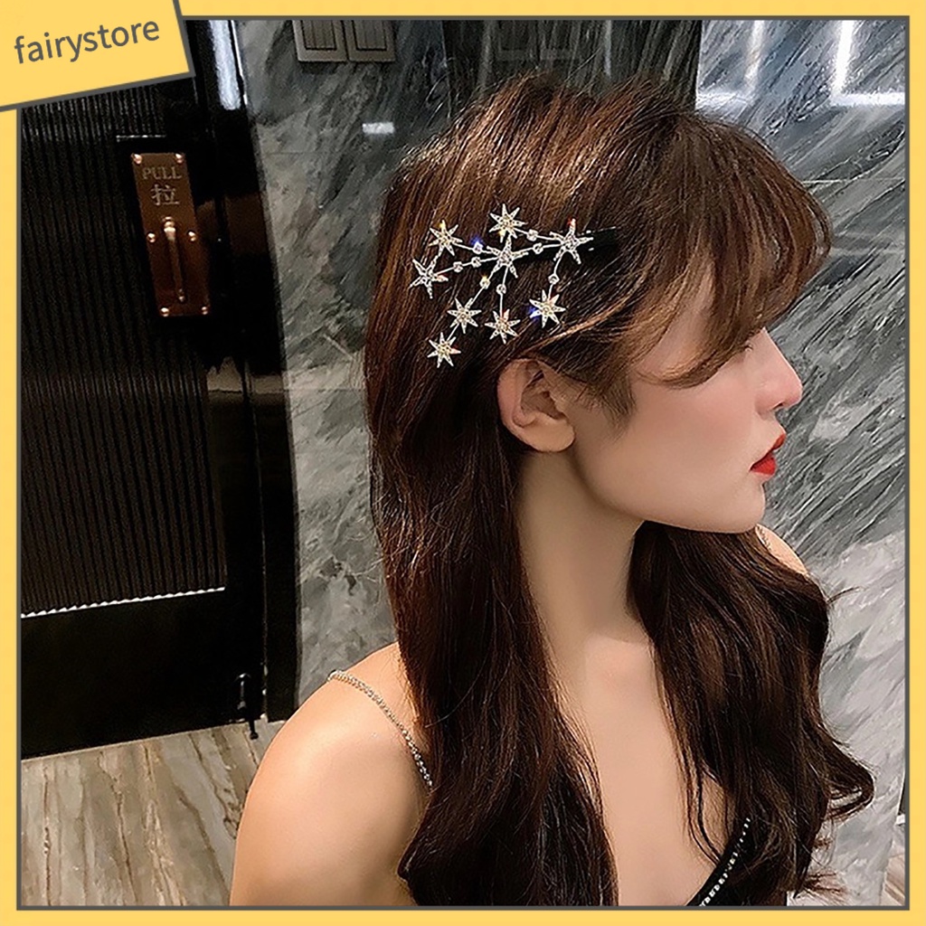 Kẹp Tóc Hình Ngôi Sao Màu Vàng / Bạc Đính Đá Sang Trọng Cho Nữ