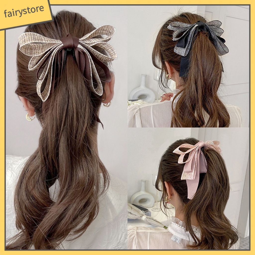 [FRO] Kẹp Tóc Dạng Dọc Đính Nơ Lớn Tinh Tế Thủ Công Không Dễ Rơi Cho Nữ