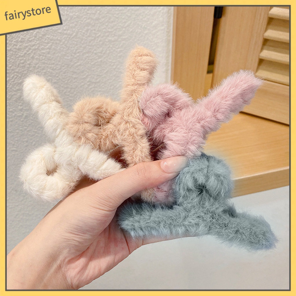 Kẹp Tóc Càng Cua Lớn Bằng Lông Nhung Mềm Mại Màu Trơn Tạo Kiểu Răng Chéo Phong Cách Nhật Bản Thanh Lịch