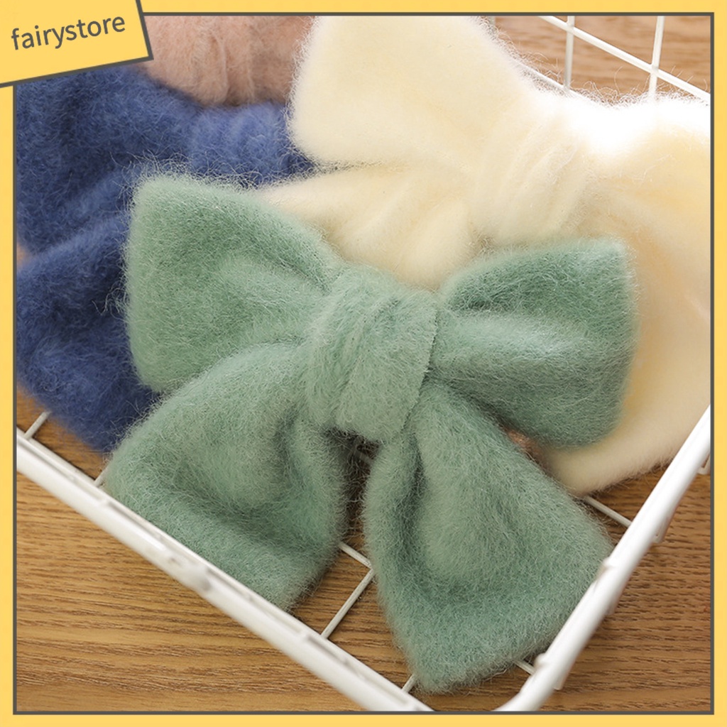 Kẹp Tóc Nơ Lớn Bằng Lông Nhung Màu Trơn Ngọt Ngào Cho Nữ