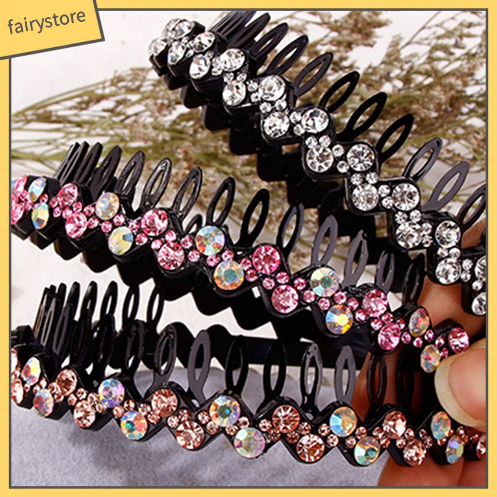 Băng Đô Cài Tóc Đính Đá Lấp Lánh Chống Trượt Có Răng Dành Cho Nữ