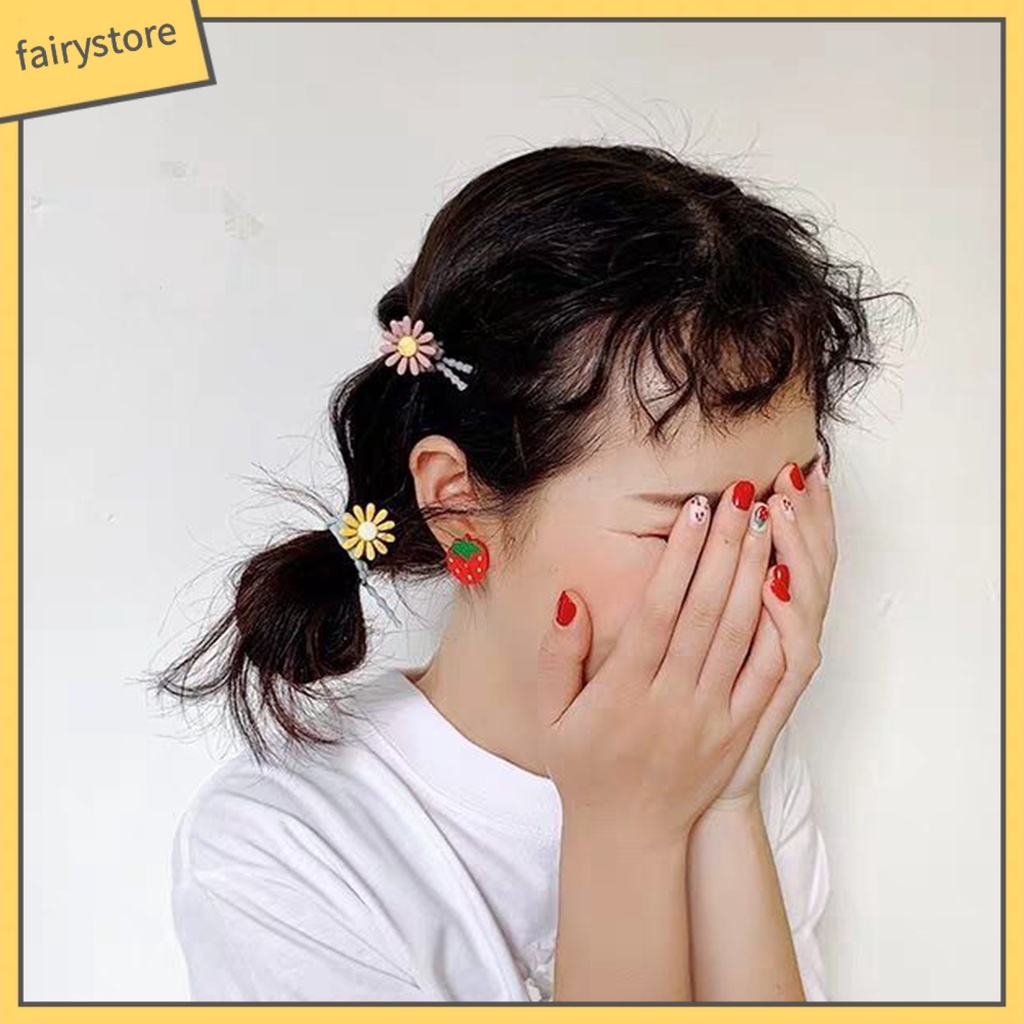 Dây Cột Tóc Co Giãn Đính Hoa Thiết Kế Đơn Giản Xinh Xắn Cho Nữ