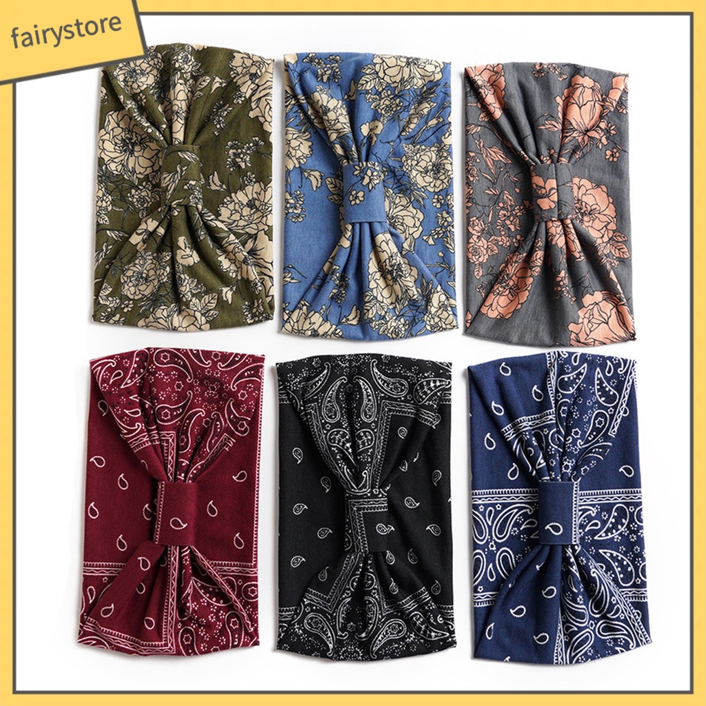 Băng Đô Bandana Bản Rộng Co Giãn Thấm Hút Mồ Hôi In Họa Tiết Phong Cách Bohemian Thời Trang Cho Nữ