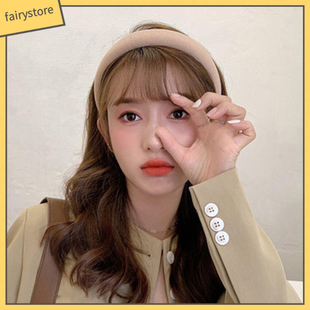 Băng Đô Cài Tóc Bản Rộng Bằng Xốp Co Giãn Tốt Màu Trơn Đơn Giản