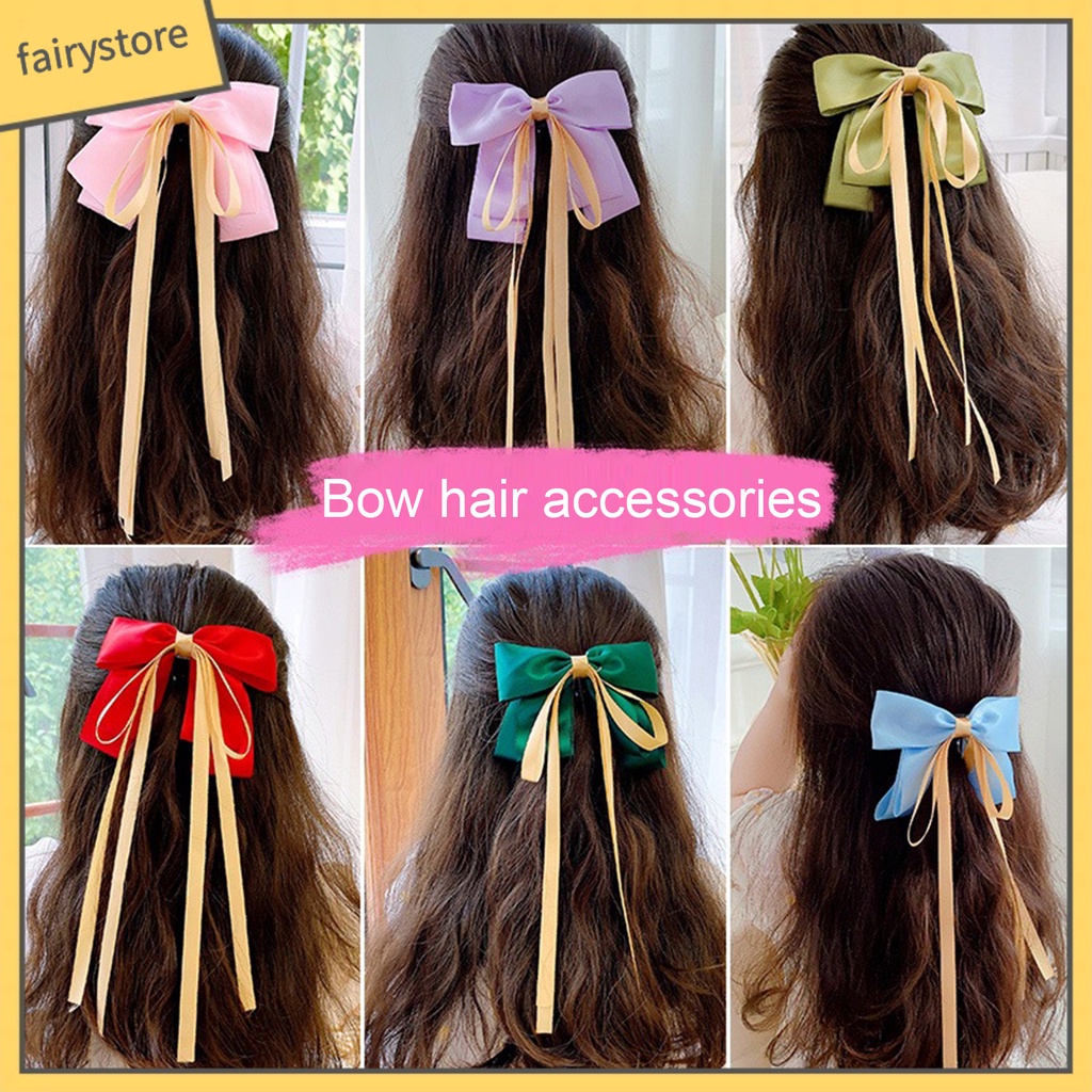 Kẹp Tóc Nơ Ruy Băng Dài Co Giãn Ngọt Ngào Cho Nữ