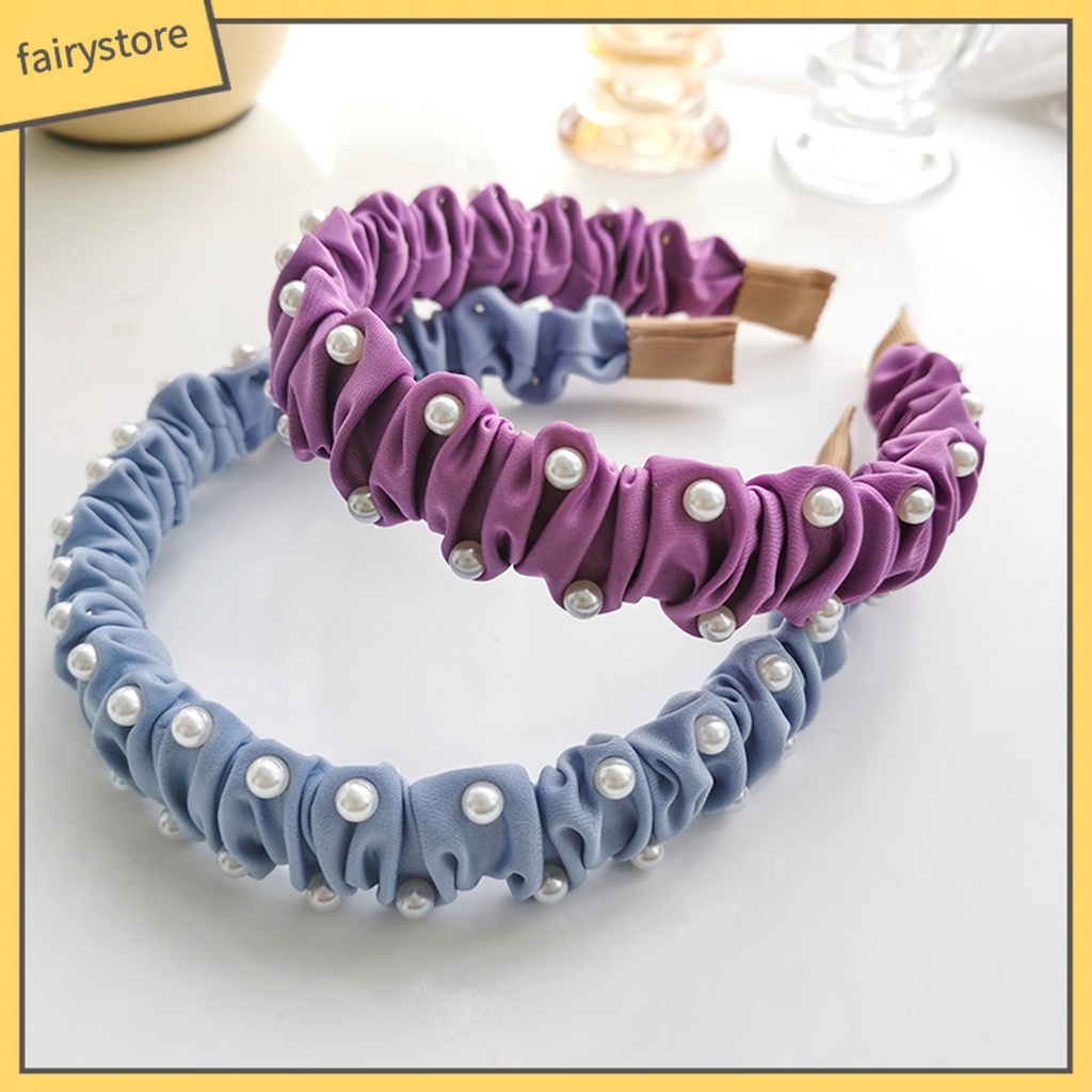 Băng Đô Bản Rộng Đính Ngọc Trai Nhân Tạo Chống Trượt Cho Nữ