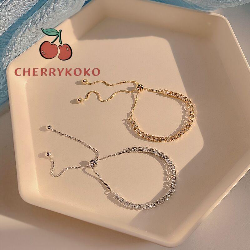 🍒🍒CHERRYKOKO Lắc Tay Đính Đá zircon Vàng Có Thể Điều Chỉnh Thời Trang Mùa Hè Mới Cao Cấp Cho Nữ