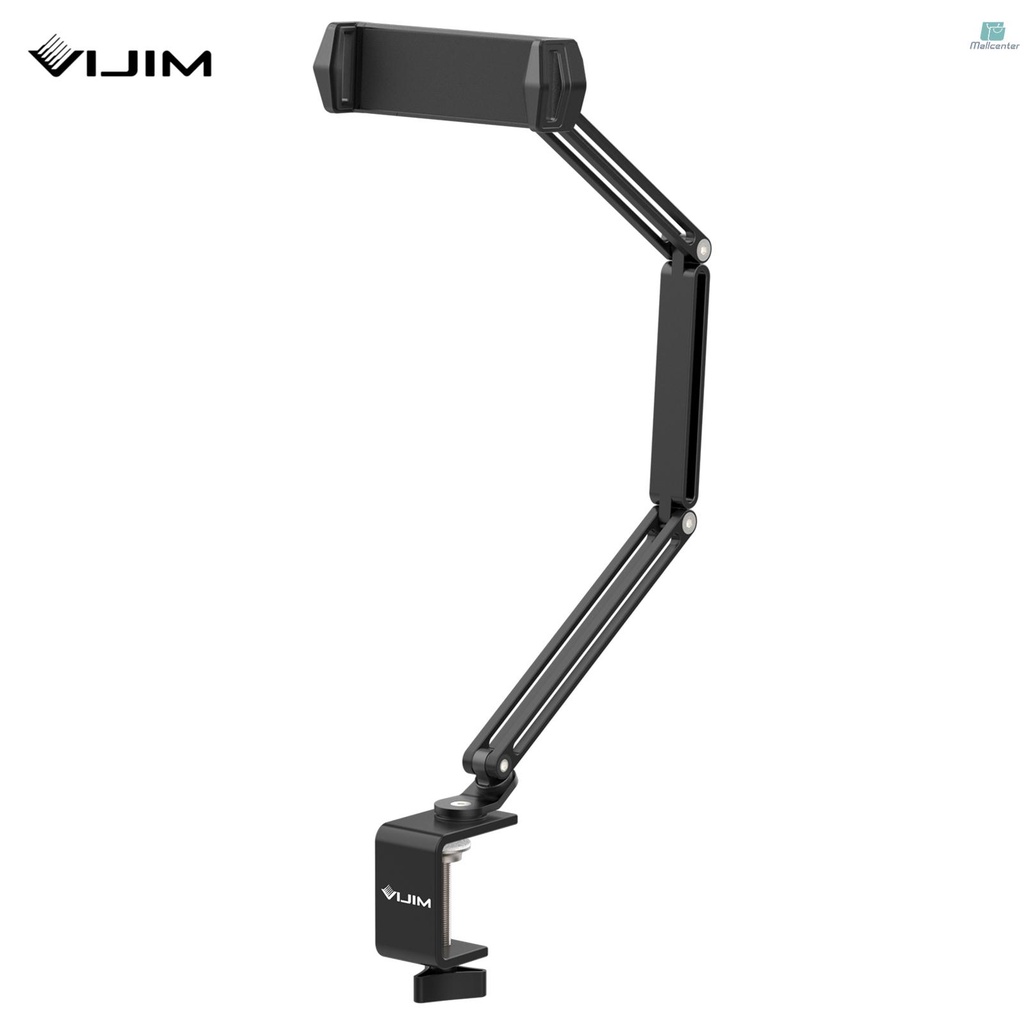 VIJIM HP001 Universal Desktop Stand for Mobile Phone/ Tablet Flexible C-Clamp Desk Mount Stand with Adjustable Tablet/Phone Holder Aluminum Alloy 1kg Load Capacity for Smartphone Tablet Vlog Live Stre
