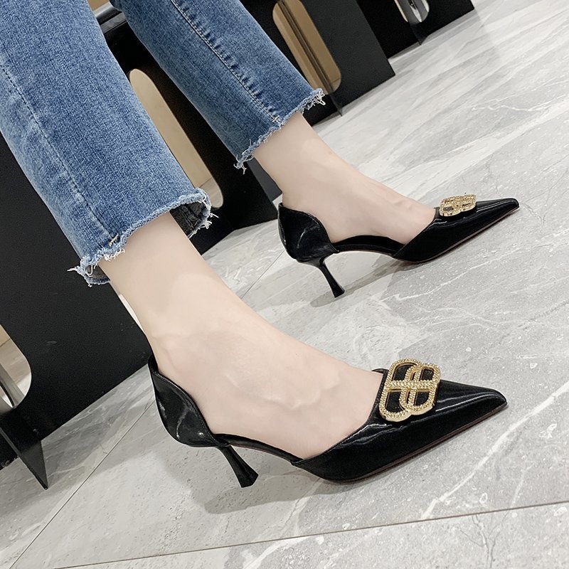 Giày Cao Gót Mũi Nhọn Phối Khóa Vuông Thời Trang Công Sở Cho Nữ 02613