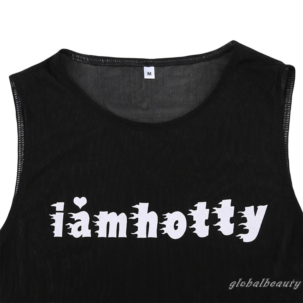 Áo Thun Lưới Không Tay In Chữ Thời Trang Dành Cho Nữ