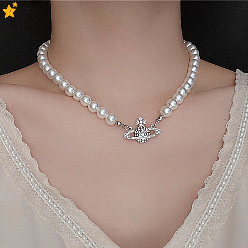 Vòng Cổ Choker Đính Ngọc Trai Nhân Tạo Hình Hành Tinh Thời Trang Cho Nữ
