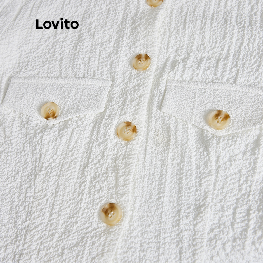 Áo kiểu Lovito phong cách thường ngày màu trơn phối nút phía trước phối túi dành cho nữ L54ED006 (trắng)
